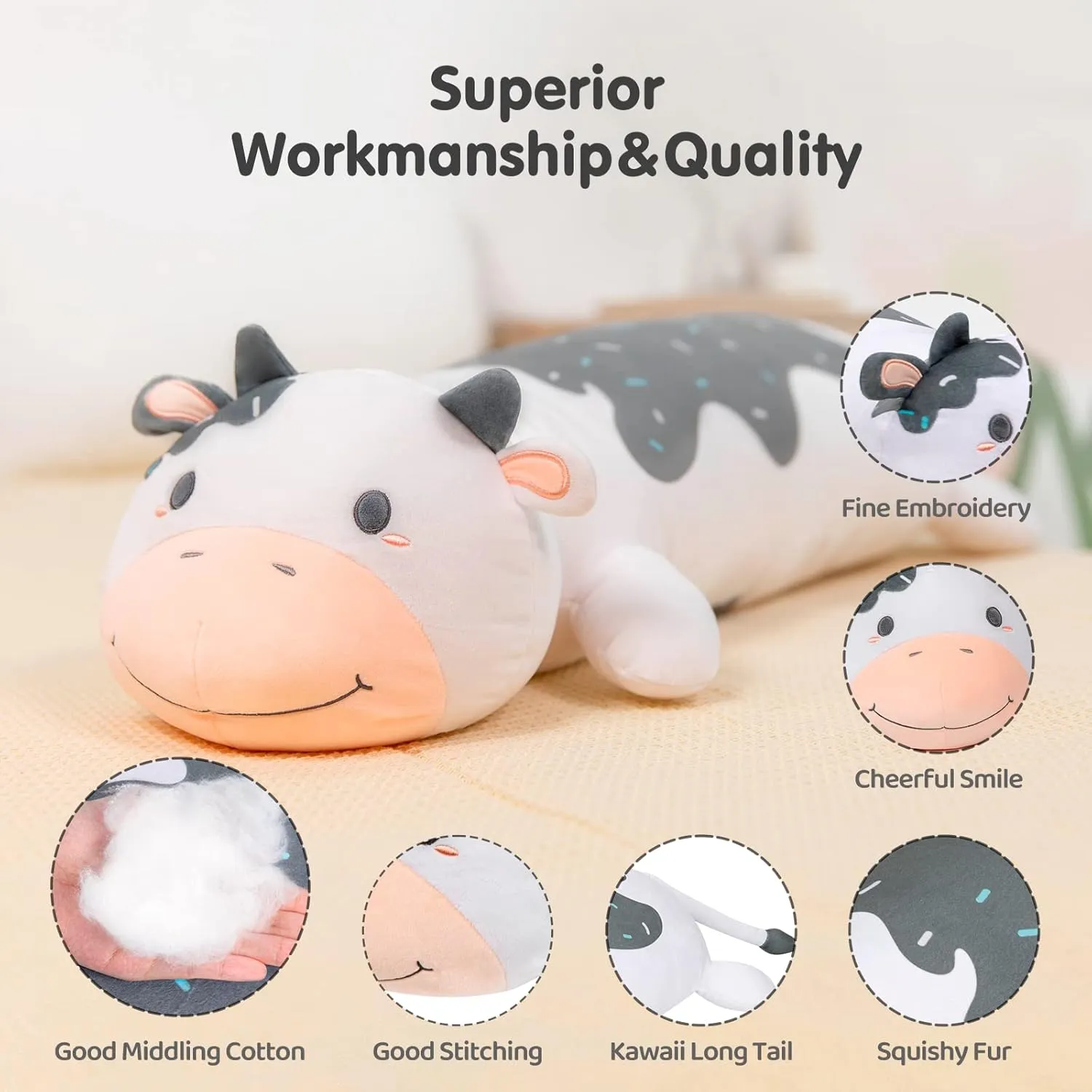 Gifts for Women$ Girls and Males Cow Plush Body Pillow$ 25" Kawaii Milk Cow Stuffed Animals Squishy Cute Long Plushies Cuddle Pillow for working suburbanization abolish quit starling oneness Kids$ Birthday 