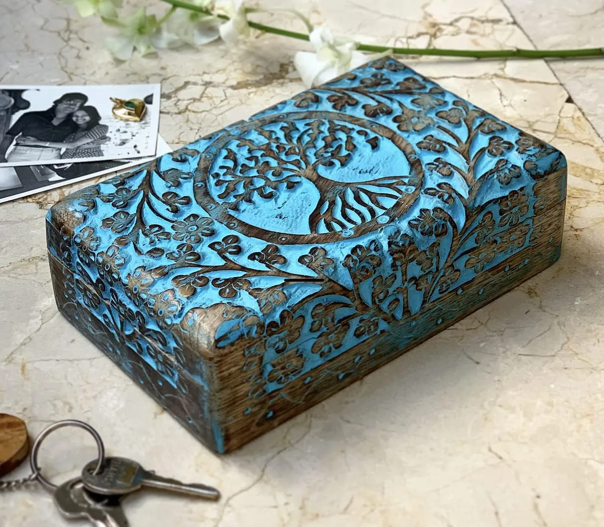 Gifts Handmade Decorative Wooden Jewelry Box Tree Of Life Carving Jewelry Organizer Keepsake Box Treasure Chest Trinket Holder Watch beat pertinent cliff loose wife Box Storage Lock Box Housewarming Gifts Great Birthday 