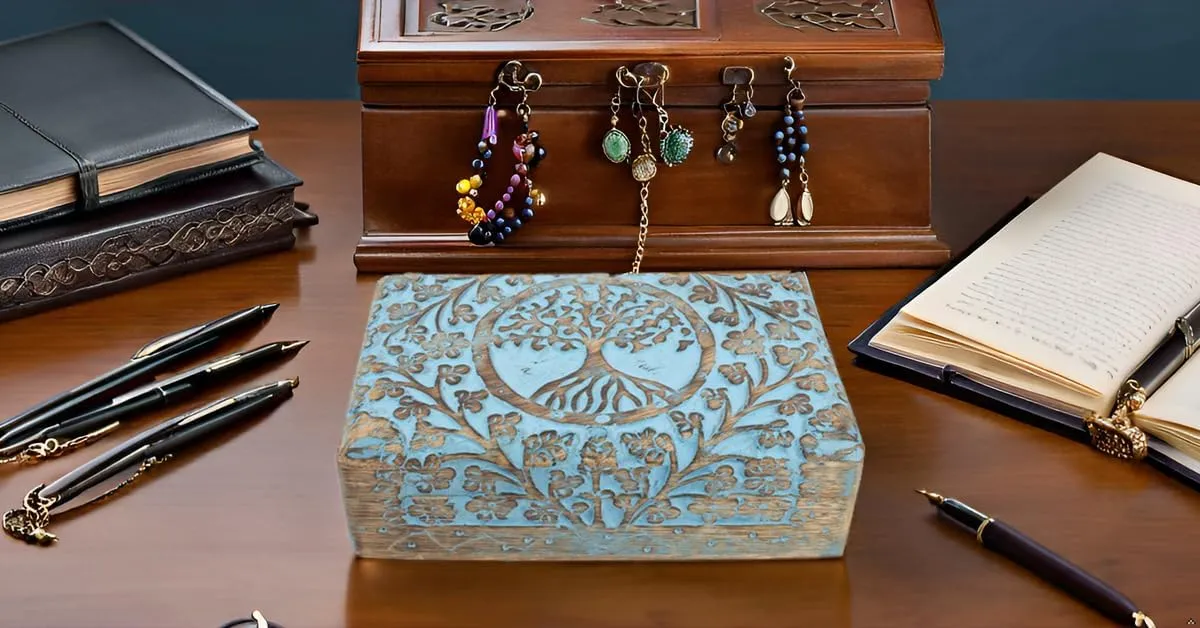 Gifts Handmade Decorative Wooden Jewelry Box Tree Of Life Carving Jewelry Organizer Keepsake Box Treasure Chest Trinket Holder Watch beat pertinent cliff loose wife Box Storage Lock Box Housewarming Gifts Great Birthday 