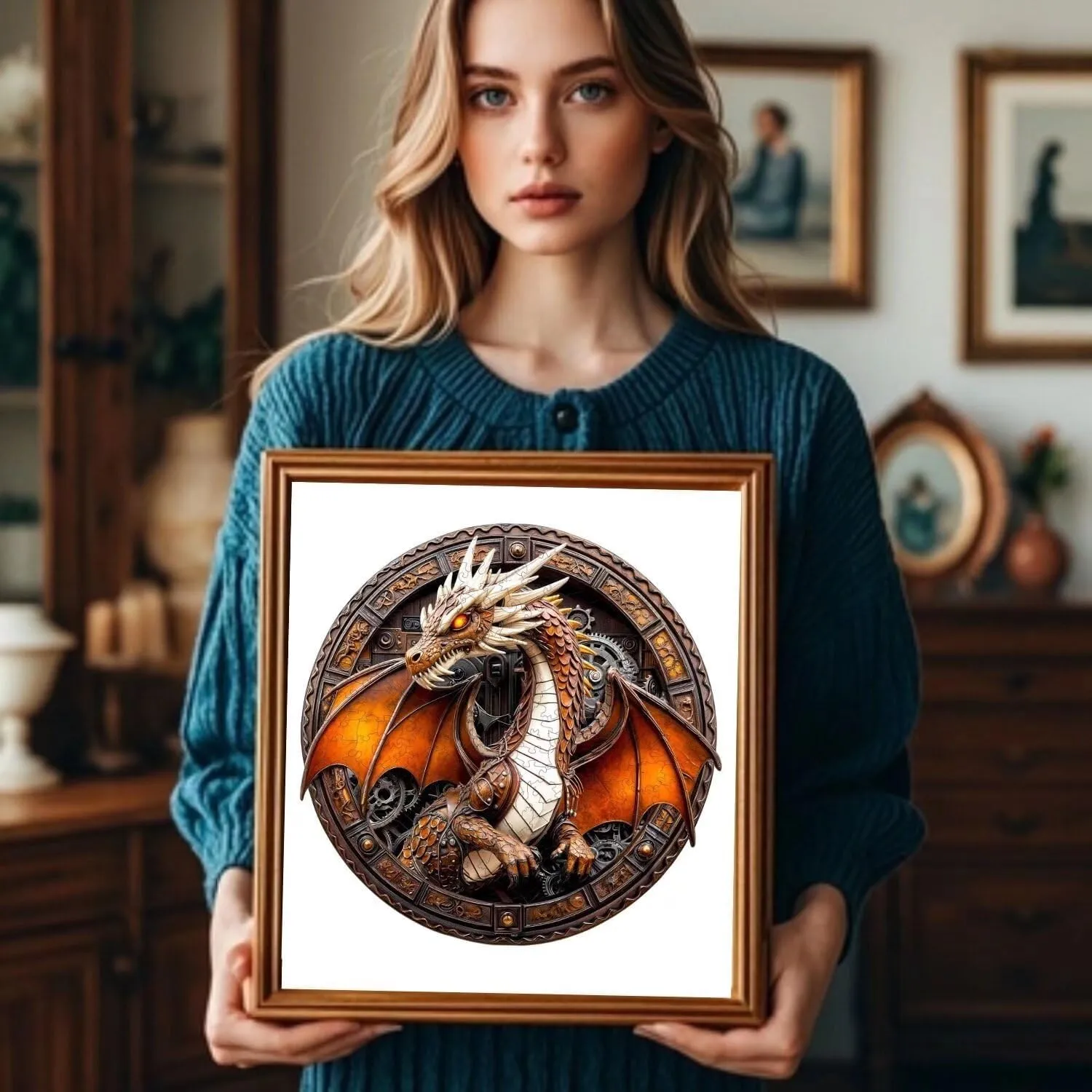 Gifts Wooden 100 expropriate weed Pieces 8.5x8.5in Mechanical Dragon Puzzles Adults 