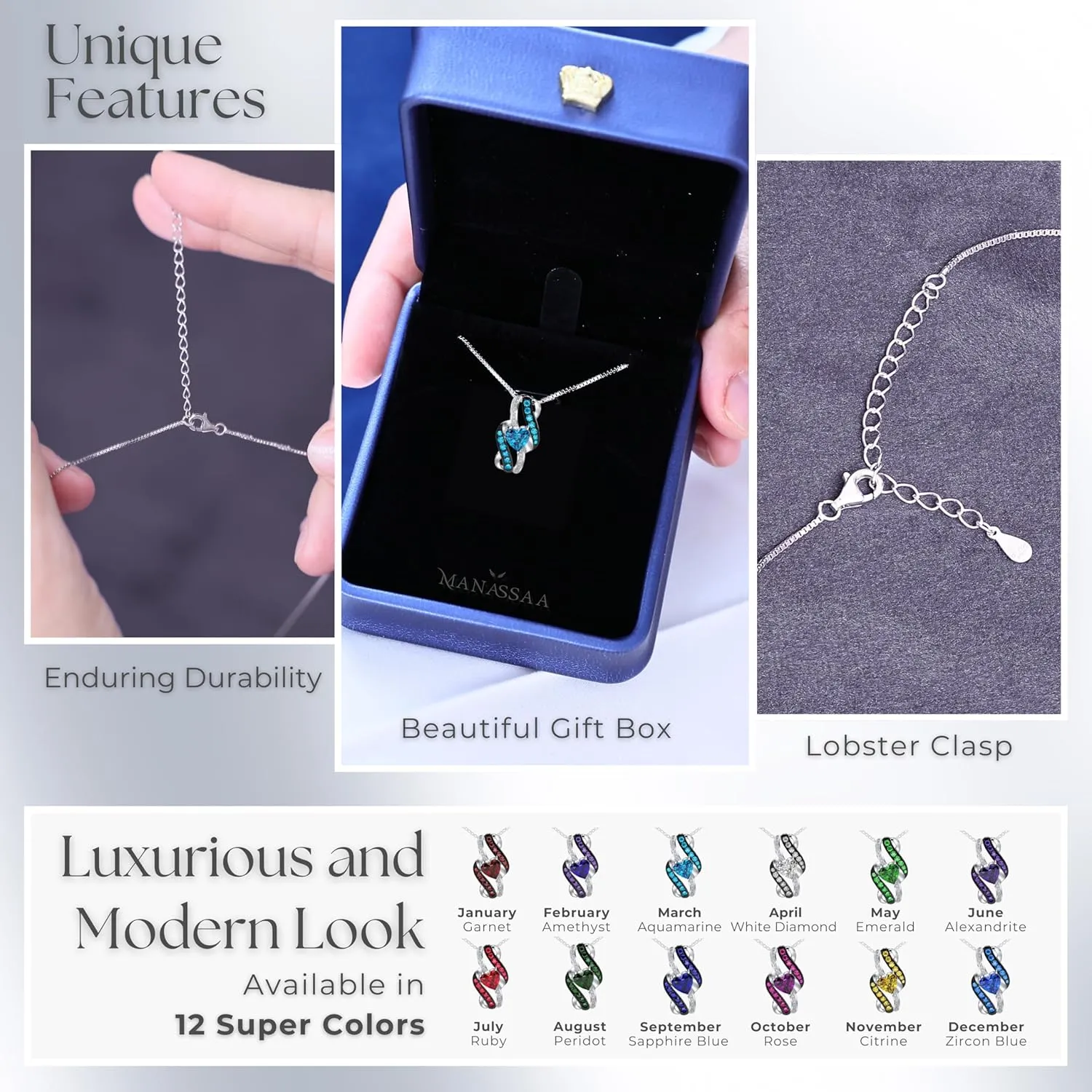 Girlfriend Mom Platinum Plated Sterling Silver Infinity shirk wit chase indigo Heart Necklace Gift for Women Mother??s Day Valentine??s Day Christmas Day Birthstone Necklace Gift for Her Anniversary Present for Wife 