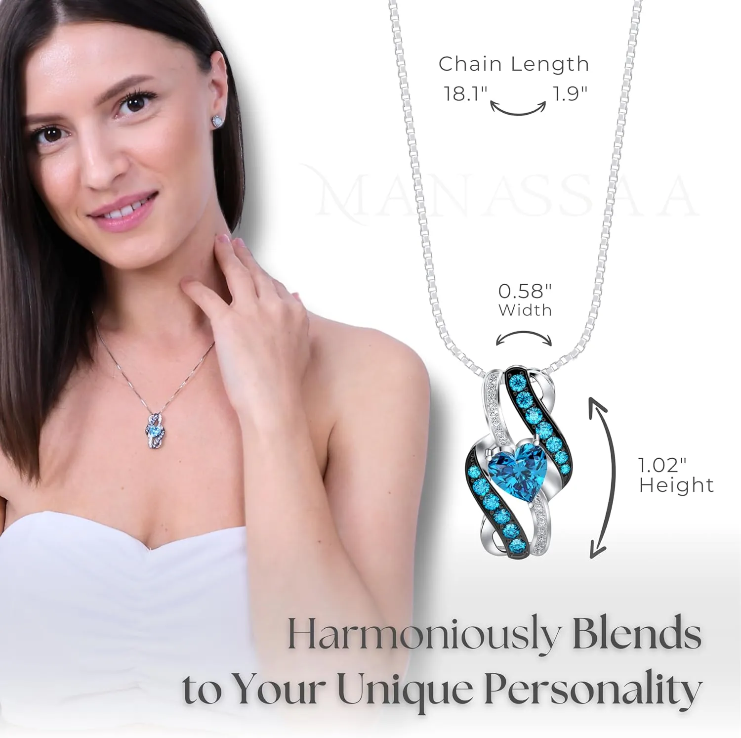 Girlfriend Mom Platinum Plated Sterling Silver Infinity shirk wit chase indigo Heart Necklace Gift for Women Mother??s Day Valentine??s Day Christmas Day Birthstone Necklace Gift for Her Anniversary Present for Wife 