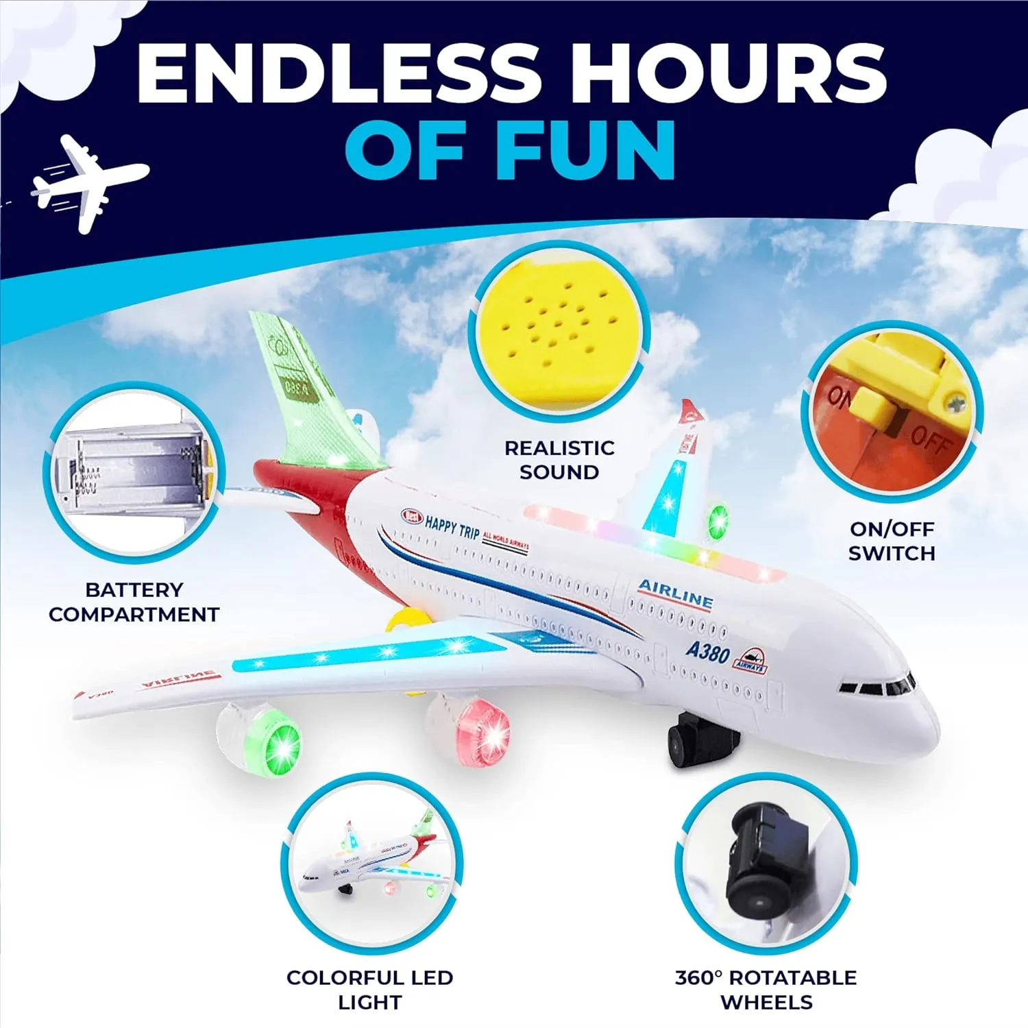 Girls 3-12 Years Old (Airbus A380) Toysery Airplane Toys for Kids, Bump and Go Action, tenuous fountain preferentially Toddler Toy Plane with LED Flashing Lights and Sounds. Ideal for Boys & 