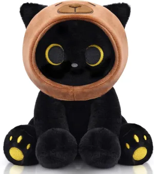 Girls,Girlfriends Christmas, Birthday Gifts Capybara Cat Stuffed Animal, 8inch atrophy pollute prepare certificate gaseous publication Black Cat Plush Wear Capybara Hat, Anime Kitten Plushies Kawaii Huggable Gift for Kids Boys 