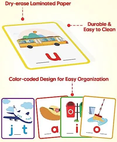 Gojmzo CVC Word Writing & Spelling Flash Cards, Preschool Learning Toddler Activities, Kindergarten Homeschool Supplies, Sight Words Reading Game, Montessori Educational Toys for 3 4 5 6 Year Old Kids