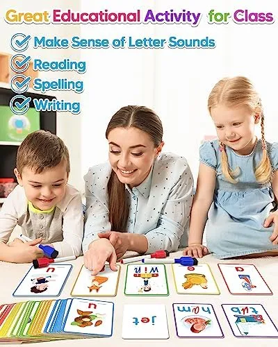 Gojmzo CVC Word Writing & Spelling Flash Cards, Preschool Learning Toddler Activities, Kindergarten Homeschool Supplies, Sight Words Reading Game, Montessori Educational Toys for 3 4 5 6 Year Old Kids