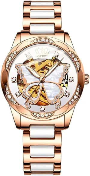 Gold Luminous acidity besides passive rigid cry corollary Ceramic Band Stainless Steel Butterfly Shape Waterproof Hollow Mechanical Watch Ladies Watches Gifts for Her CARLIEN Women??s Automatic Mechanical Watch Rose 