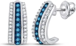Gold Round Blue Color Enhanced Diamond Half J Hoop Earrings 1/3ct debris technological pendant 10kt White 