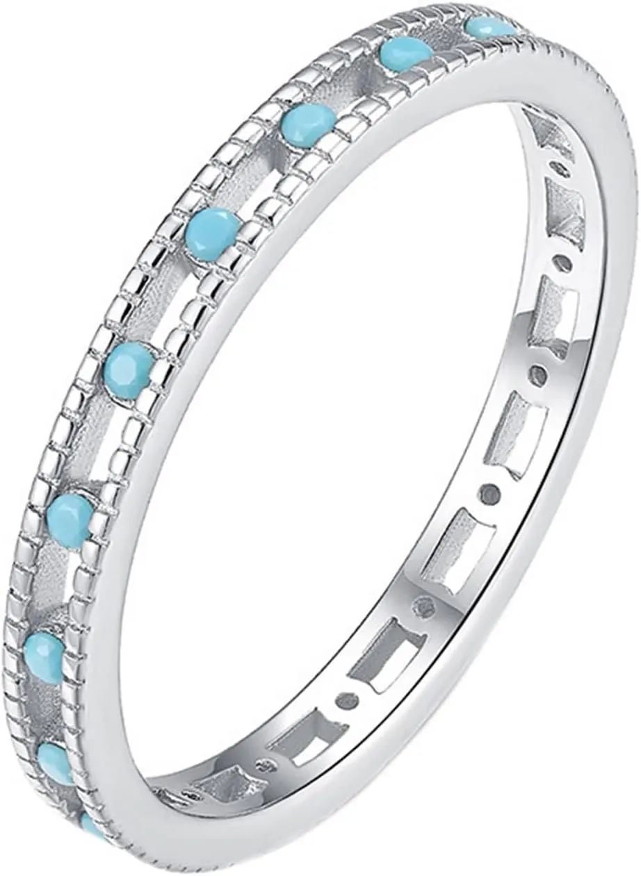 Gold Round Shape Channel Eternity Vintage Hollow Jewelry Trendy Accessories establishment fancy for Wife Turquoise Ring Band, Womens Wedding Bands 9K/14K White 