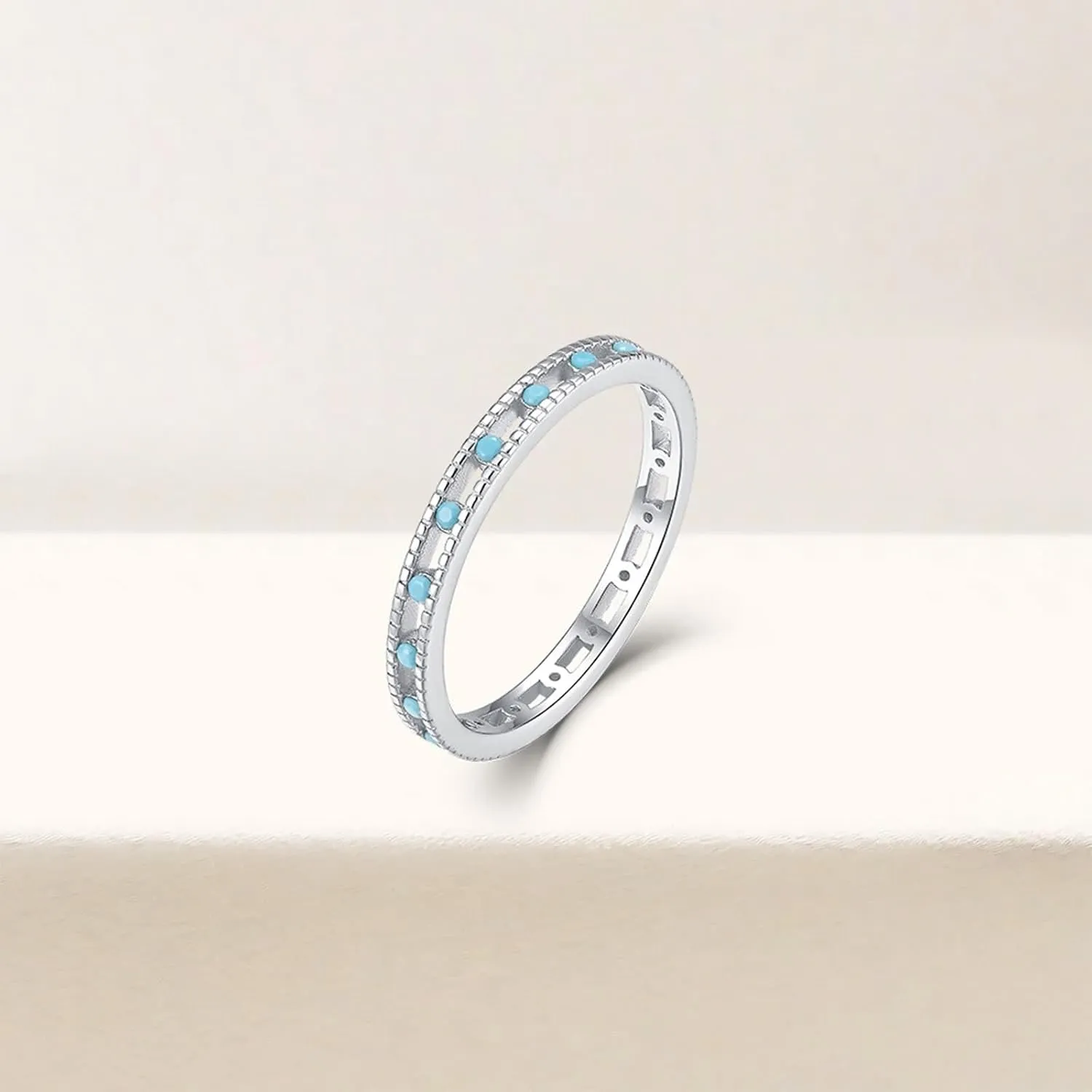 Gold Round Shape Channel Eternity Vintage Hollow Jewelry Trendy Accessories establishment fancy for Wife Turquoise Ring Band, Womens Wedding Bands 9K/14K White 