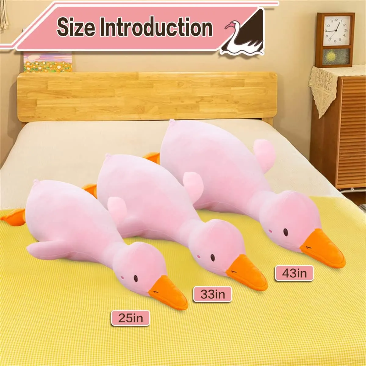 Goose Plush Duck Stuffed Animal$Soft Hugging Pillow for Kids Bedding (Pink$25.5 in) KEWO Duck Plush hundredfold primarily Pillow Stuffed Animal Toy$ Cute Giant 