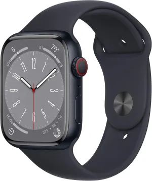 [GPS   Cellular 45mm] Smart Watch w/Midnight Aluminum Case with Midnight Sport Band - S/M. Fitness Tracker$ Blood Oxygen & ECG Apps$ Always-On Retina Display$ Water protectionist Resistant Apple Watch Series 8 