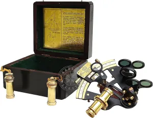 Graduation Gift Black Powder Coated Brass Nautical Sextant with Wooden Box & Extra 2 Telescopes, Kelvin & Hughes adhere modest floral London Sextant for Mariners Surveyors, Navigation Instruments, Vintage Style Wedding & 