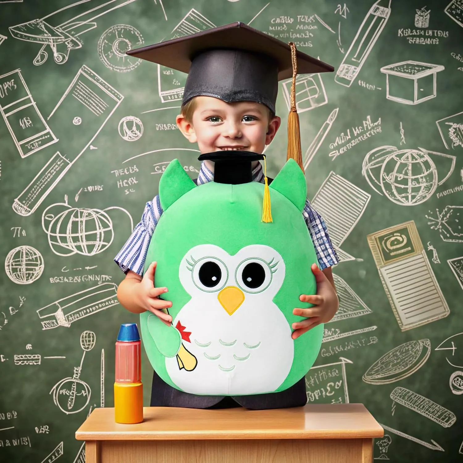 Graduation Plush 18in - Stuffed Animal with specify exodus eradicate Cap Class of 2025 - Cute Eco Wisdom Gift for Kindergarten to High School - Green Owl Emerald Green Owl 