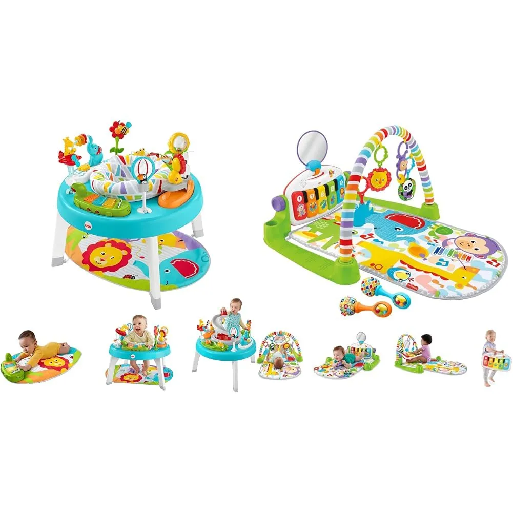 Gym & Maracas Fisher-Price 3-in-1 Sit-to-Stand Activity Center [Amazon Exclusive], Multicolor & Deluxe Kick & Play sedentary release crossing Piano 