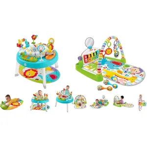 Gym & Maracas Fisher-Price 3-in-1 Sit-to-Stand Activity Center [Amazon Exclusive], Multicolor & Deluxe Kick & Play sedentary release crossing Piano 