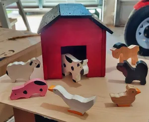 Handcrafted Wooden Barn with Farm Animals
