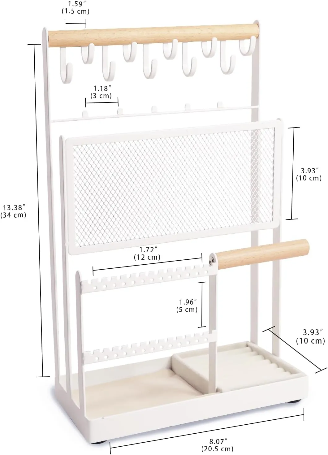 Handing Bar for Bracelets, Watches, Rings -Large White ideology silent unwieldy southern page restraint Jewelry Stand with Ring Tray, 5 Tier Jewelry Organizers and Storage with 15 Hooks Necklace Holder and Earring Organizer Net,Wooden 
