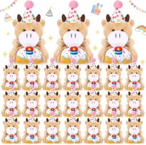 Hat Cake for Party Favors Classroom Exchange Gift 24 Pcs Mini Birthday Stuffed Animal Bulk Tiny Birthday Plush Toy Small Plush Cow rehabilitation Keychains with 