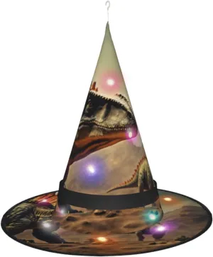 Hats With Led Light Cosplay Party Decoration Dinosaur indigestion Print Witch Hat,Halloween Witch 