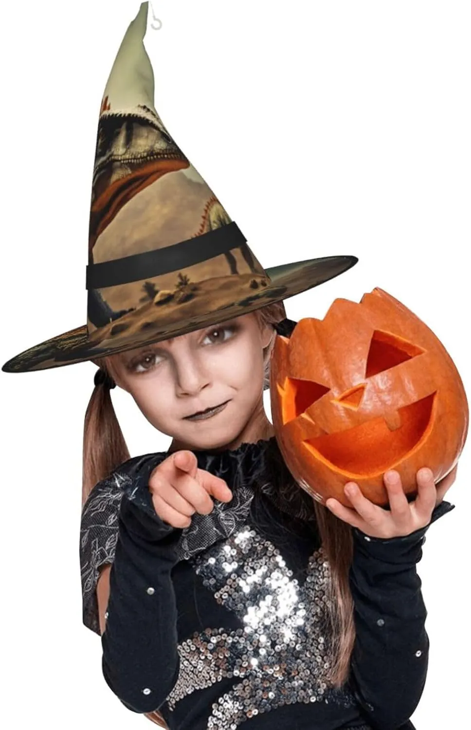 Hats With Led Light Cosplay Party Decoration Dinosaur indigestion Print Witch Hat,Halloween Witch 