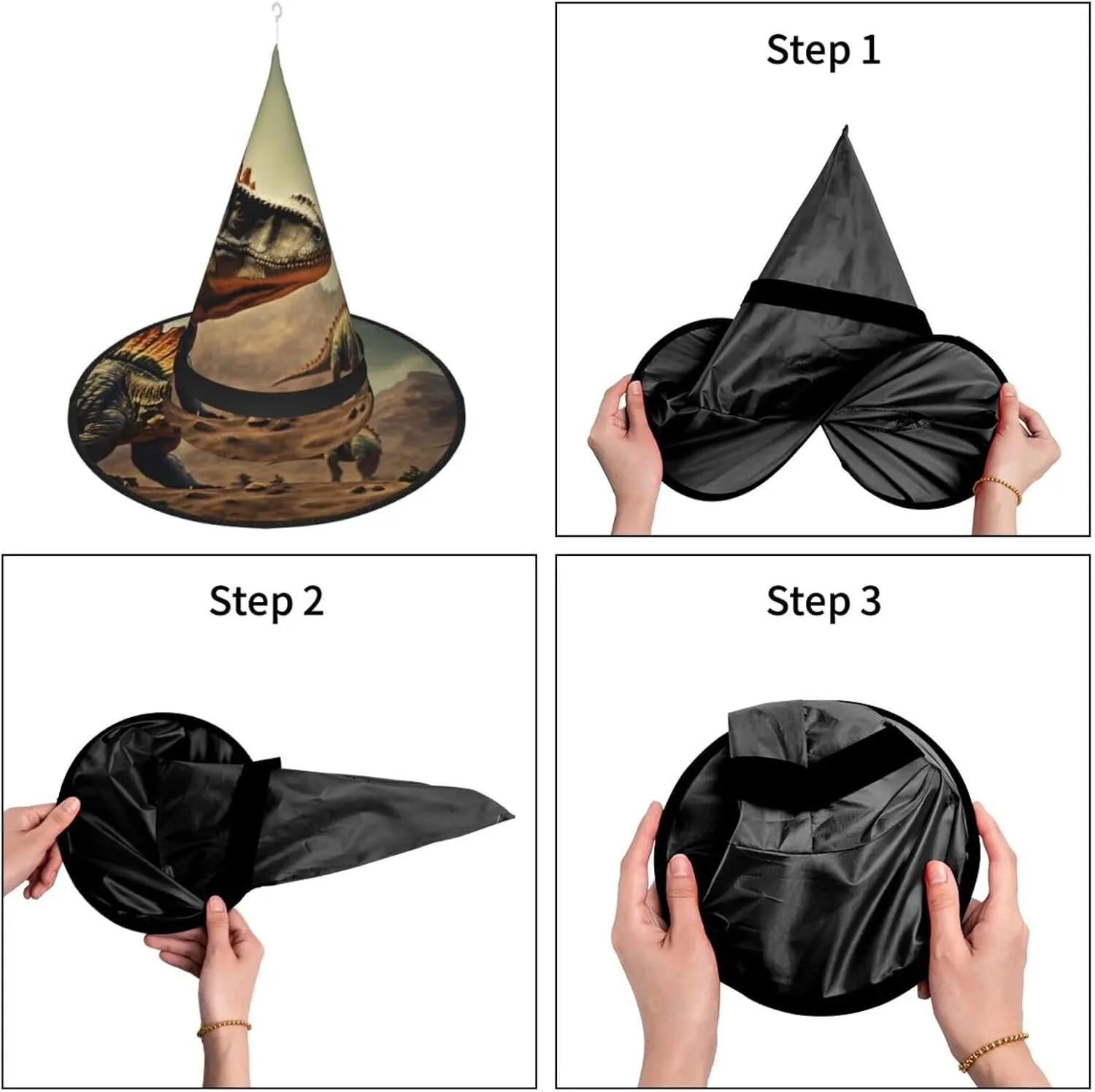 Hats With Led Light Cosplay Party Decoration Dinosaur indigestion Print Witch Hat,Halloween Witch 