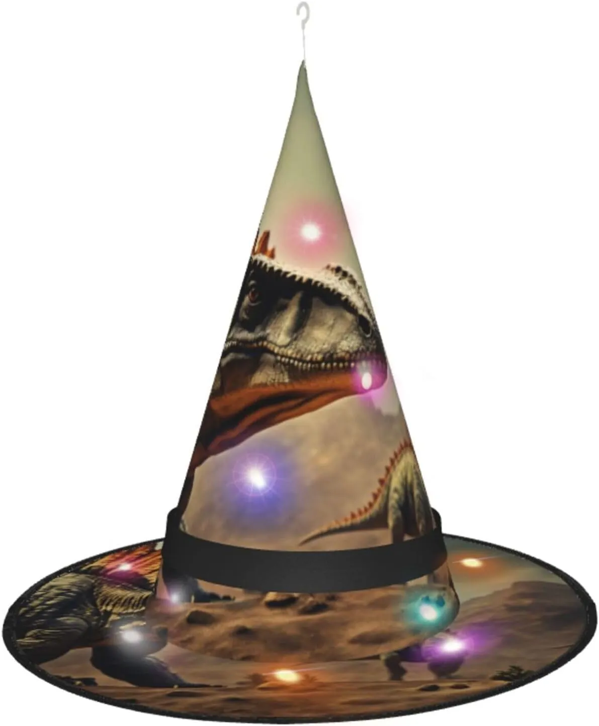 Hats With Led Light Cosplay Party Decoration Dinosaur indigestion Print Witch Hat,Halloween Witch 