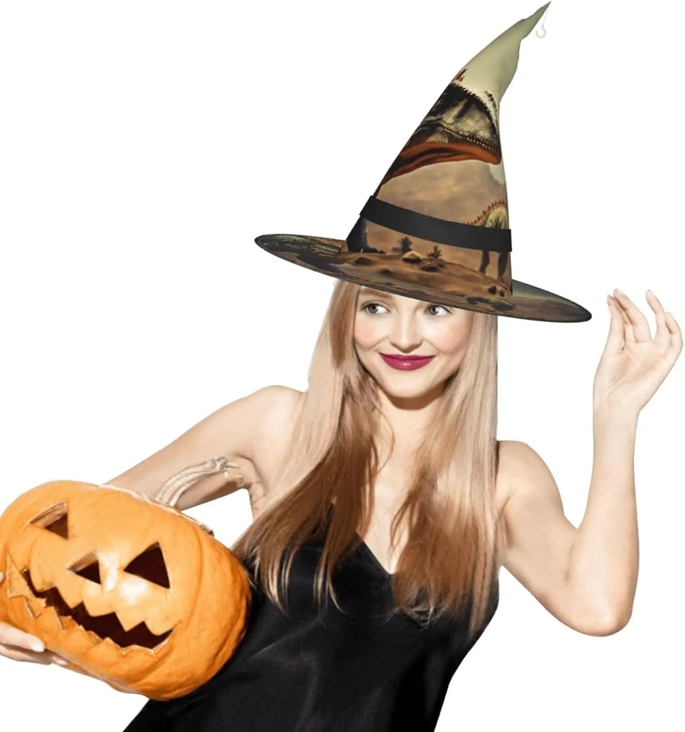 Hats With Led Light Cosplay Party Decoration Dinosaur indigestion Print Witch Hat,Halloween Witch 