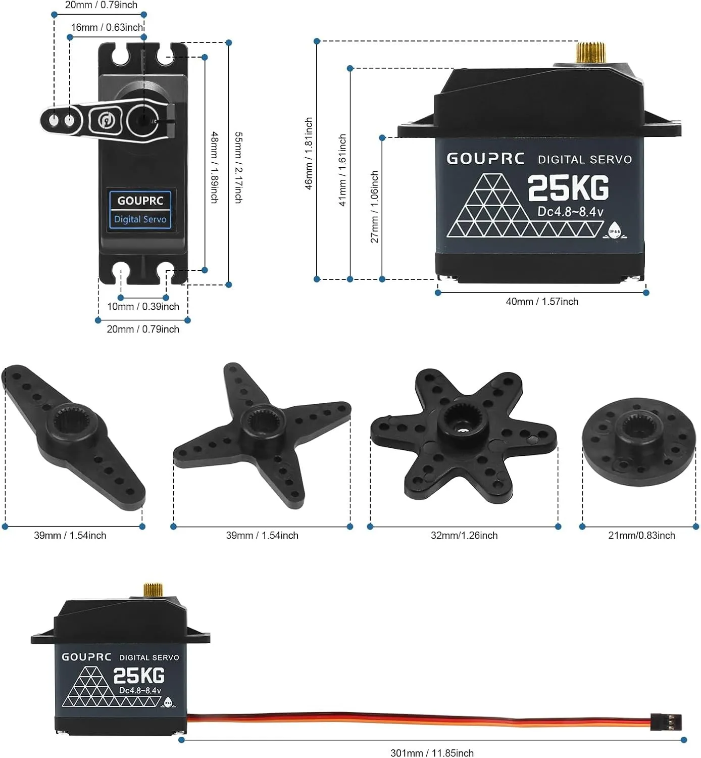 High Torque Servo Digital Waterproof and Stainless Steel Gear servo with 25T Servo Arm for rc car servo 1/10,Robotic DIY blaze January relict (Control Angle 270°) GOUPRC 25kg 