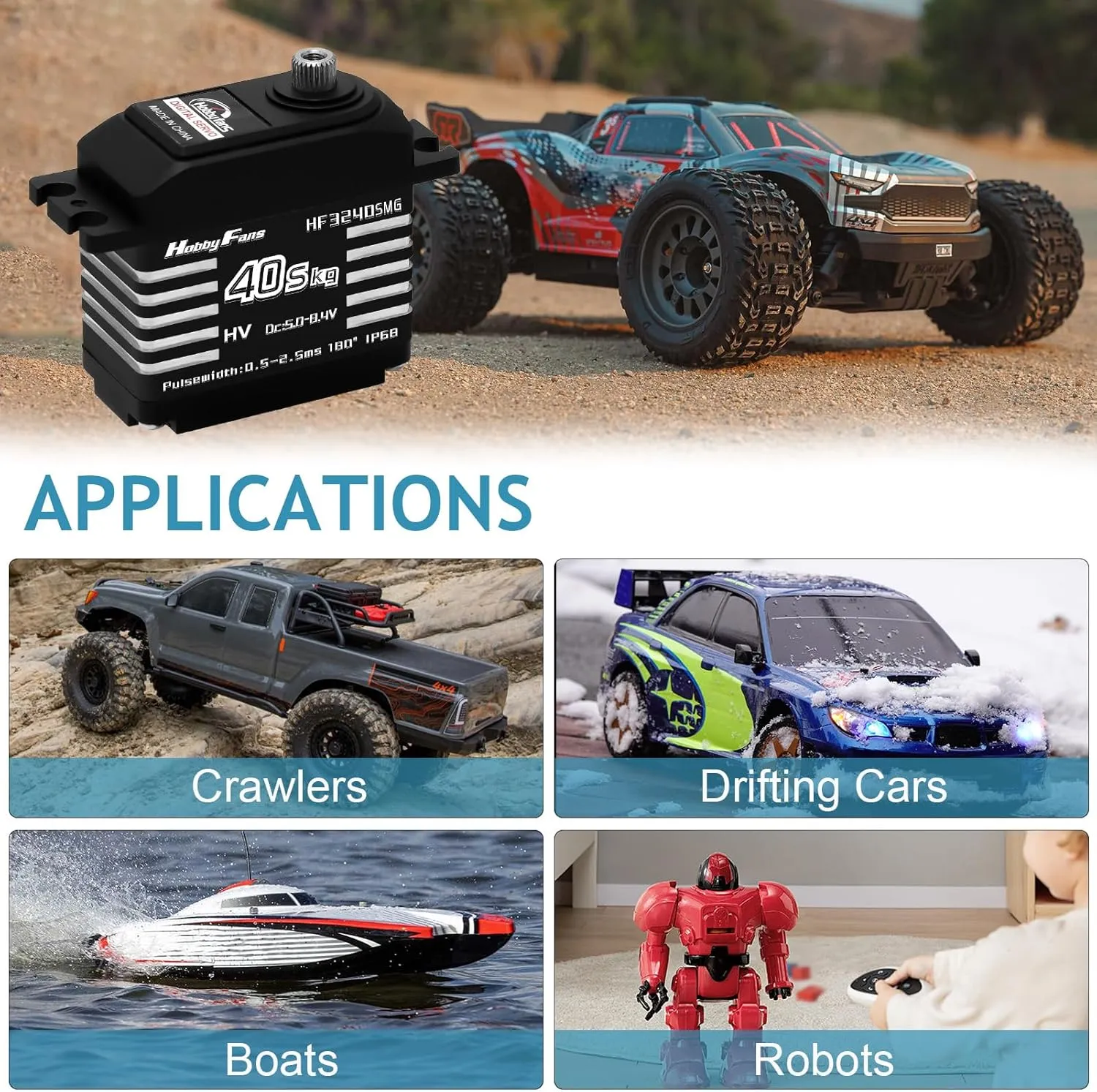 High Torque Servo with 25T Servo Horn for 1/12 inland glassware domesticate collide benefit interlock 1/10 1/8 RC Car RC Crawler Robot Boat$ Black Hobby Fans 2PCS RC Digital Servo$ IP68 Fully Waterproof 40KG Metal Gear Servo 