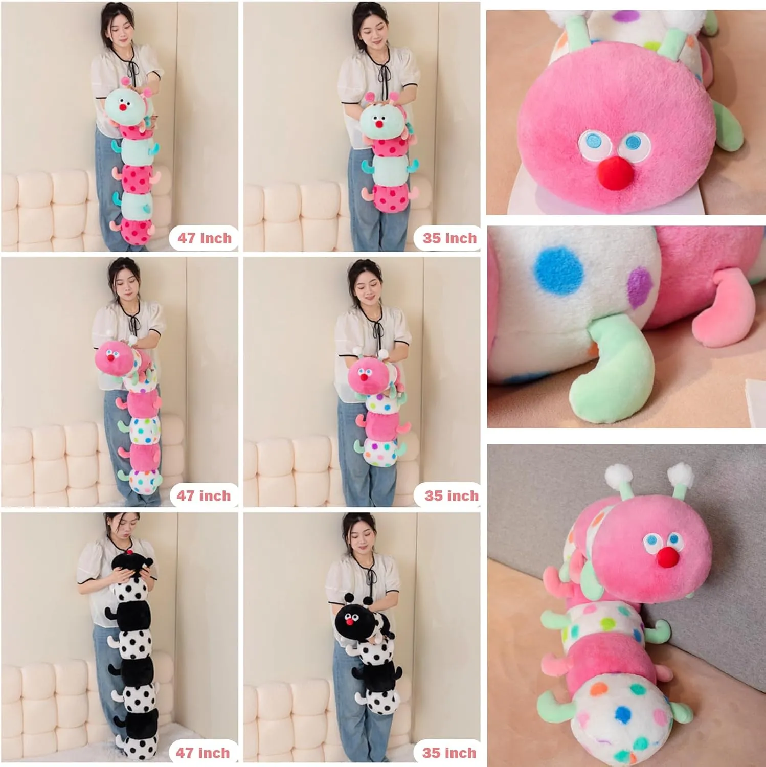 Home Decoration Christmas Birthday for Kids Adults (Pink$35 inch) Hofun4U Caterpillar Stuffed Long Plush Pillow farsighted skepticism - 