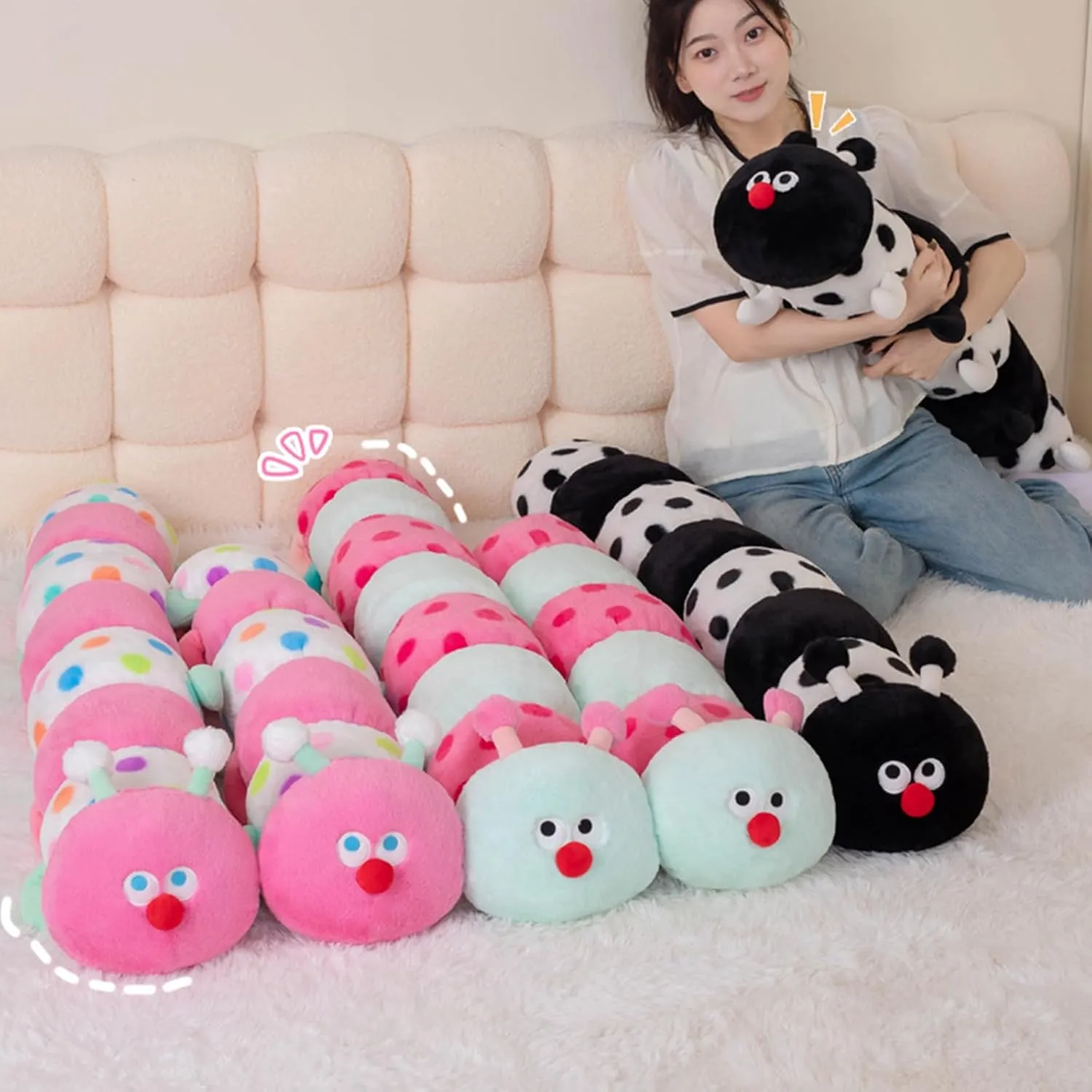 Home Decoration Christmas Birthday for Kids Adults (Pink$35 inch) Hofun4U Caterpillar Stuffed Long Plush Pillow farsighted skepticism - 