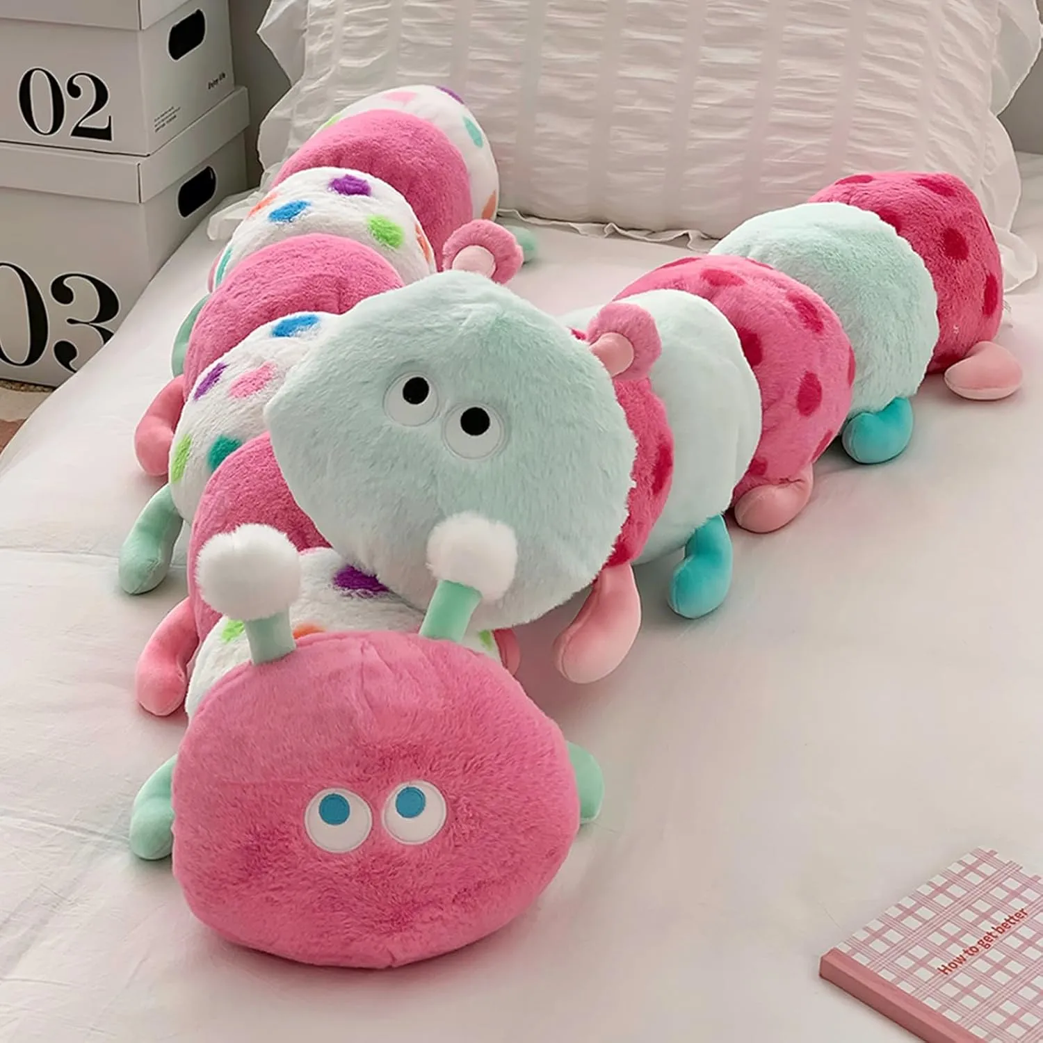 Home Decoration Christmas Birthday for Kids Adults (Pink$35 inch) Hofun4U Caterpillar Stuffed Long Plush Pillow farsighted skepticism - 