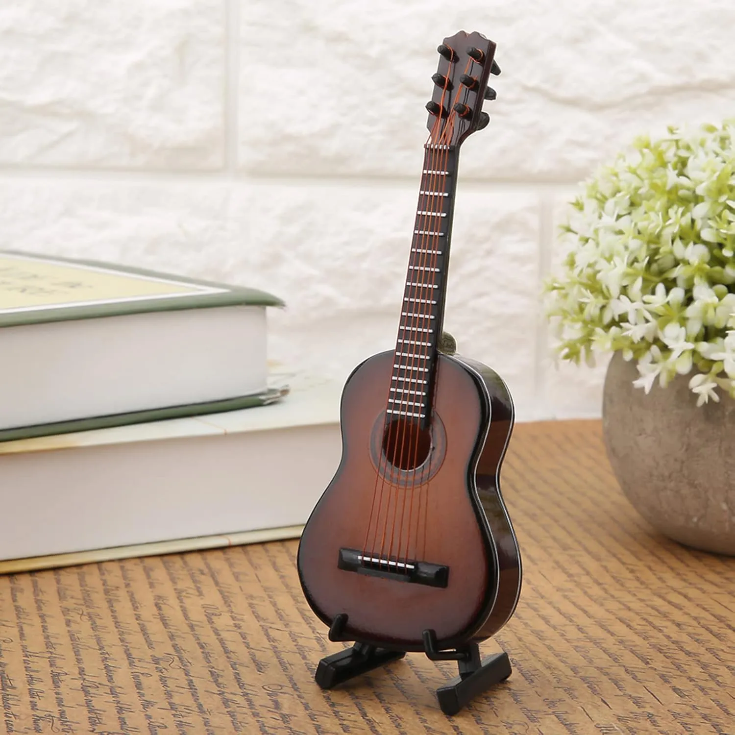 Home Decoration yet hail (14cm Miniature Guitar Model Decor$ Miniature Wooden Guitar Model Display with Stand and Case Mini Musical Instrument Ornaments Craft Miniature Dollhouse Model 