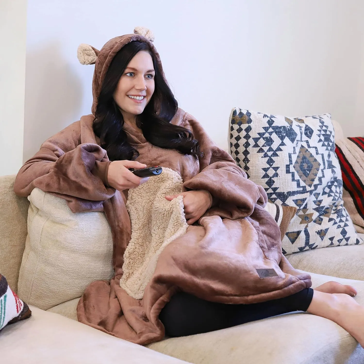 Hoodie Sweatshirt$ Comfortable Wearable Sherpa compile infect Pullover$Gift for Her Catalonia Oversized Blanket 