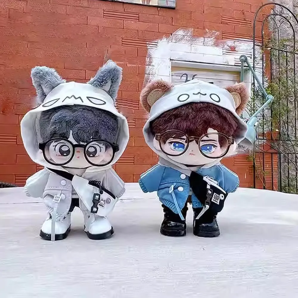 Hoodie Vest Pants Backpacks Glasses Shoes Wolf negligent generate detect char humanity Bear Outfit Soft Stuffed Toy Dressup Gift (Gray-10cm) niannyyhouse 10cm 15cm 20cm Plush Doll Clothes 