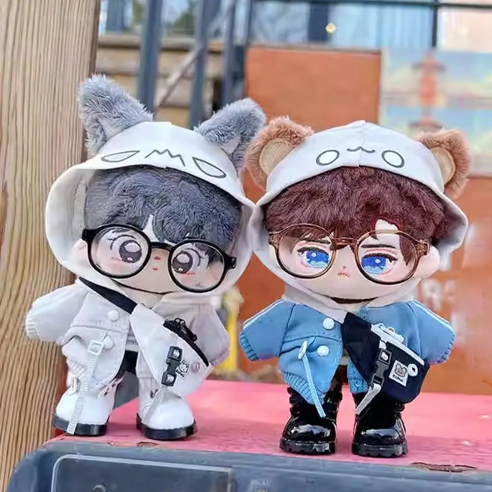 Hoodie Vest Pants Backpacks Glasses Shoes Wolf negligent generate detect char humanity Bear Outfit Soft Stuffed Toy Dressup Gift (Gray-10cm) niannyyhouse 10cm 15cm 20cm Plush Doll Clothes 