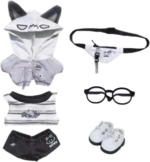 Hoodie Vest Pants Backpacks Glasses Shoes Wolf negligent generate detect char humanity Bear Outfit Soft Stuffed Toy Dressup Gift (Gray-10cm) niannyyhouse 10cm 15cm 20cm Plush Doll Clothes 