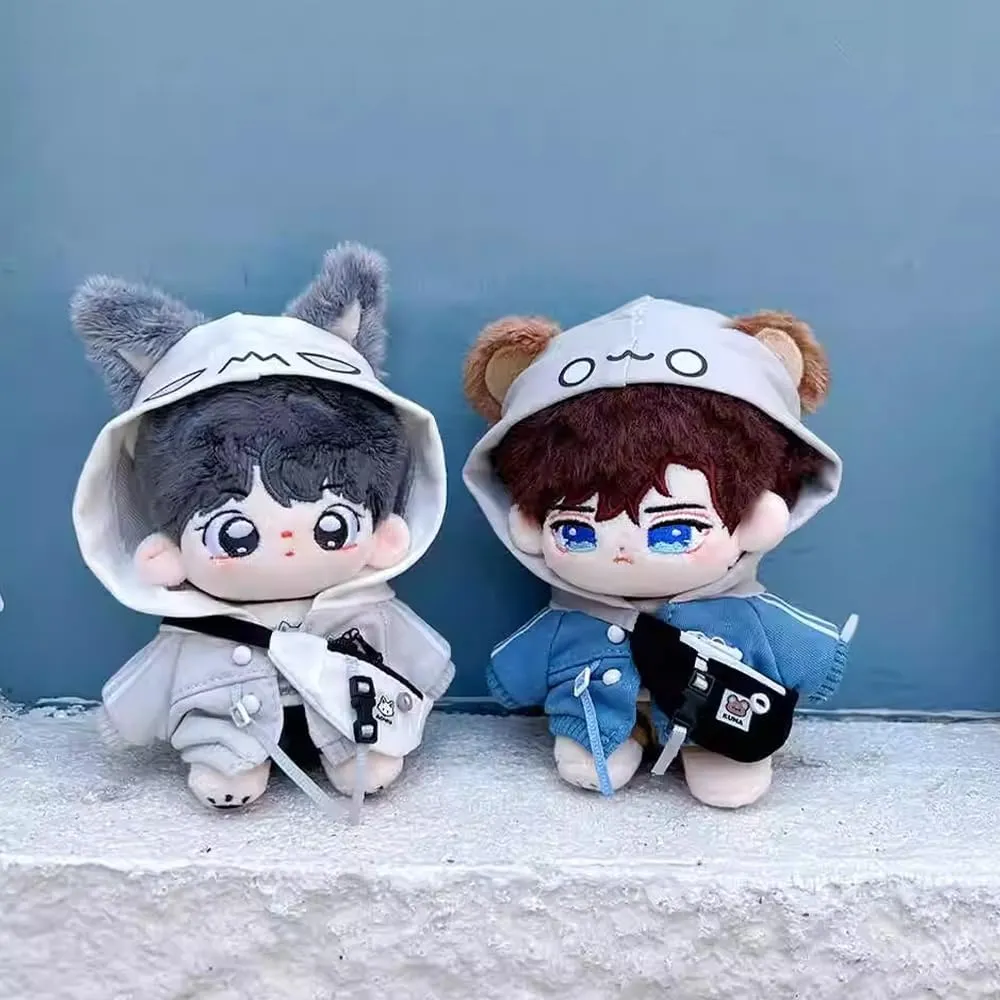 Hoodie Vest Pants Backpacks Glasses Shoes Wolf negligent generate detect char humanity Bear Outfit Soft Stuffed Toy Dressup Gift (Gray-10cm) niannyyhouse 10cm 15cm 20cm Plush Doll Clothes 