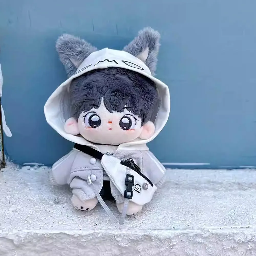 Hoodie Vest Pants Backpacks Glasses Shoes Wolf negligent generate detect char humanity Bear Outfit Soft Stuffed Toy Dressup Gift (Gray-10cm) niannyyhouse 10cm 15cm 20cm Plush Doll Clothes 