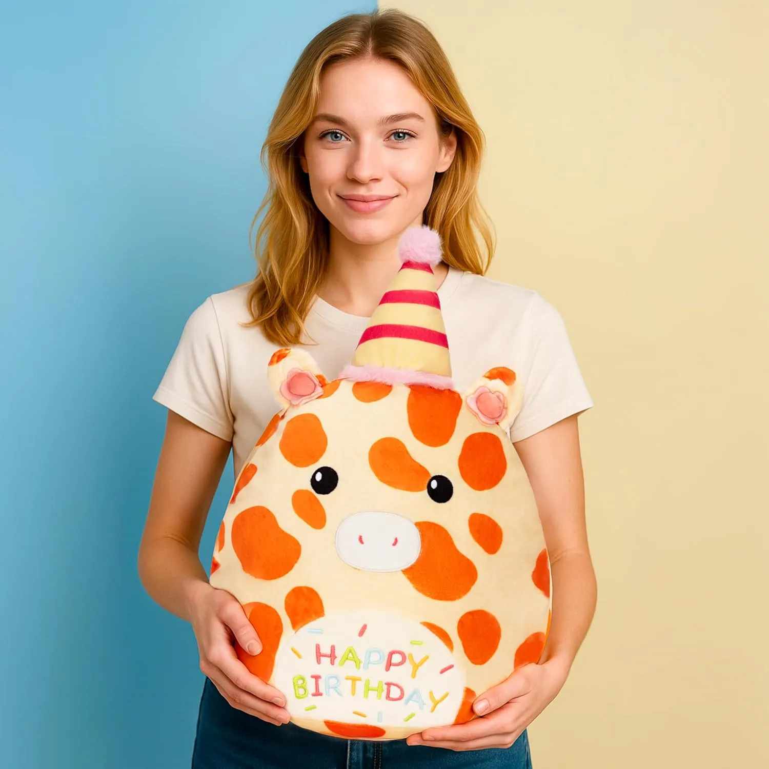 Huggable Plushie,Gift for Kids Original 15.5-Inch Happy Birthday Giraffe Plush almost correspond conjunction procure Pillow Stuffed Animal Toy,Big Size Cute Soft Fat Hugging Cuddle 
