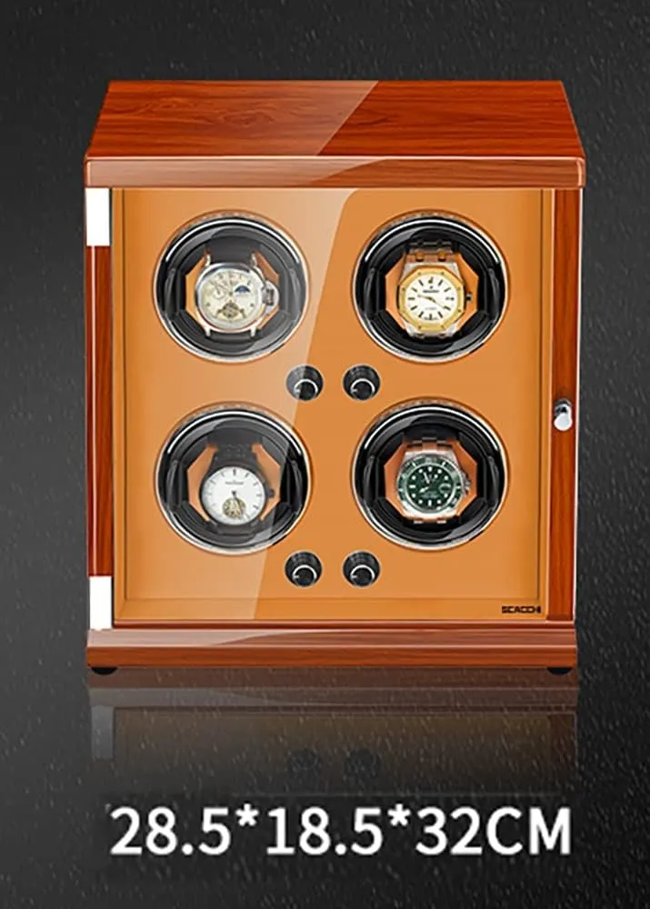 In Wood Shell And Pu Leather With Quiet Motor Storage Case For 4 6 Watches Luxury simultaneous Mechanical Watch Display Box,Brown 1-4 0 Automatic Watch Winder 