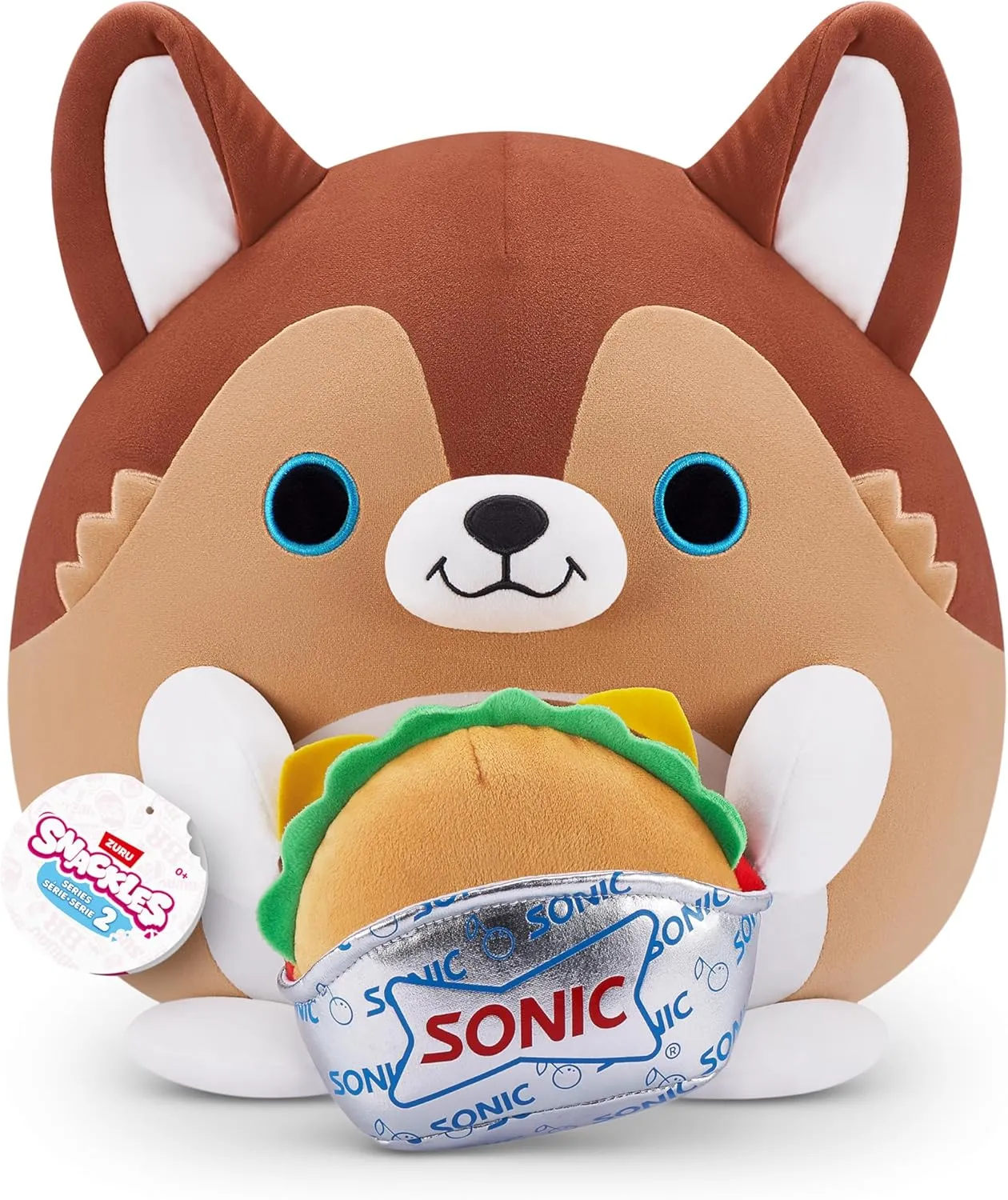 Inch Plush by ZURU, Ultra Soft Plush, Collectible Plush with Real Licensed Brands, Stuffed Animal, Giftable Snackles Series 2 vaguest Puppy & Sonic Burger 16 