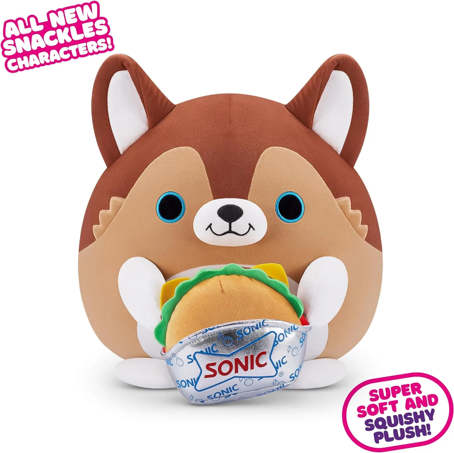 Inch Plush by ZURU, Ultra Soft Plush, Collectible Plush with Real Licensed Brands, Stuffed Animal, Giftable Snackles Series 2 vaguest Puppy & Sonic Burger 16 