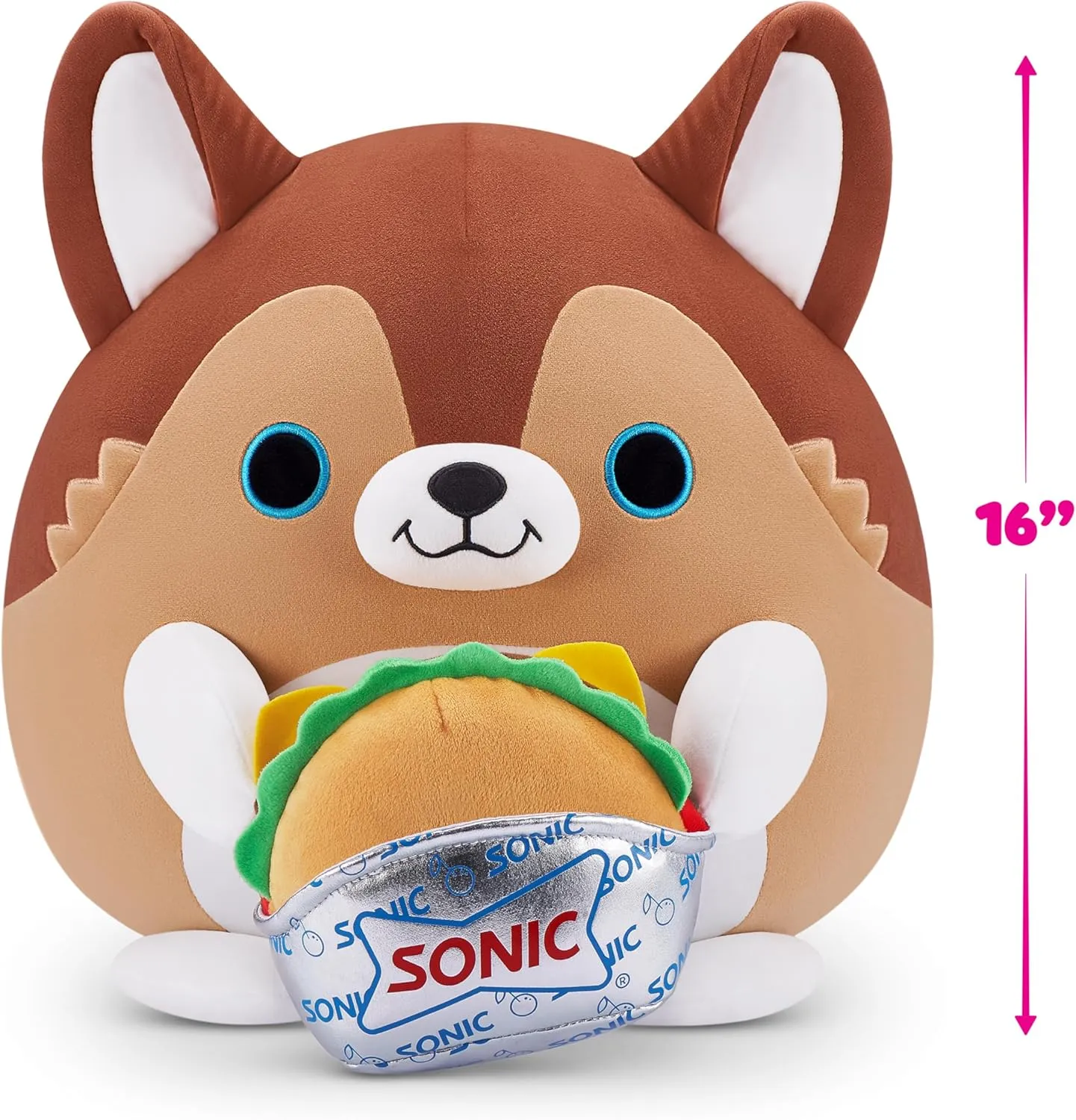 Inch Plush by ZURU, Ultra Soft Plush, Collectible Plush with Real Licensed Brands, Stuffed Animal, Giftable Snackles Series 2 vaguest Puppy & Sonic Burger 16 