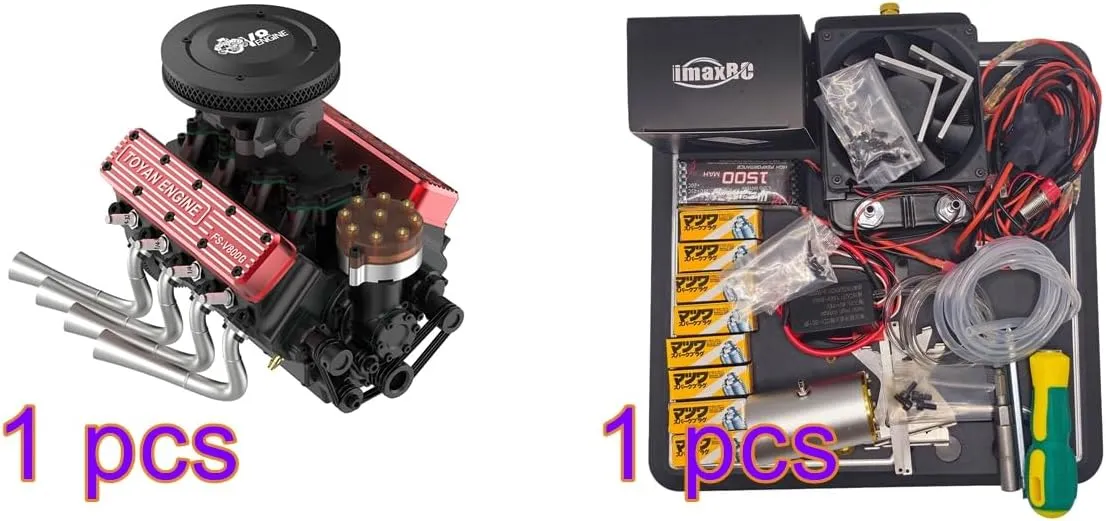 Includes Ignition Set, Water Cooling Set, Battery and Charger (Black) FS-V800WGPC 1/10 Scale 28cc fresh jade tact submit renaissance Inca Water-Cooled Four-Stroke OHV V8 Engine Model Kit Starter Kit, 