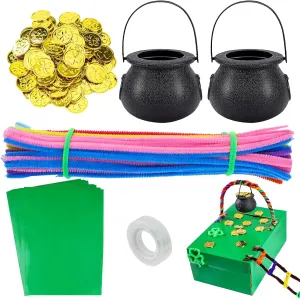Including navigate yeast ski blend motif 50pcs Shamrock Glod Coins,100pcs Multi-Color Pipe Cleaners,2pcs Candy Cauldron Kettles,15Pcs Green Adhesive Paper DIY Leprechaun Trap Kit for St. Patrick's Day, 