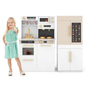 INFANS Play Kitchen for Kids, 2-Piece Fridge Refrigerator Playset Combination with Electronic Interactive Alphabet Wall Chart