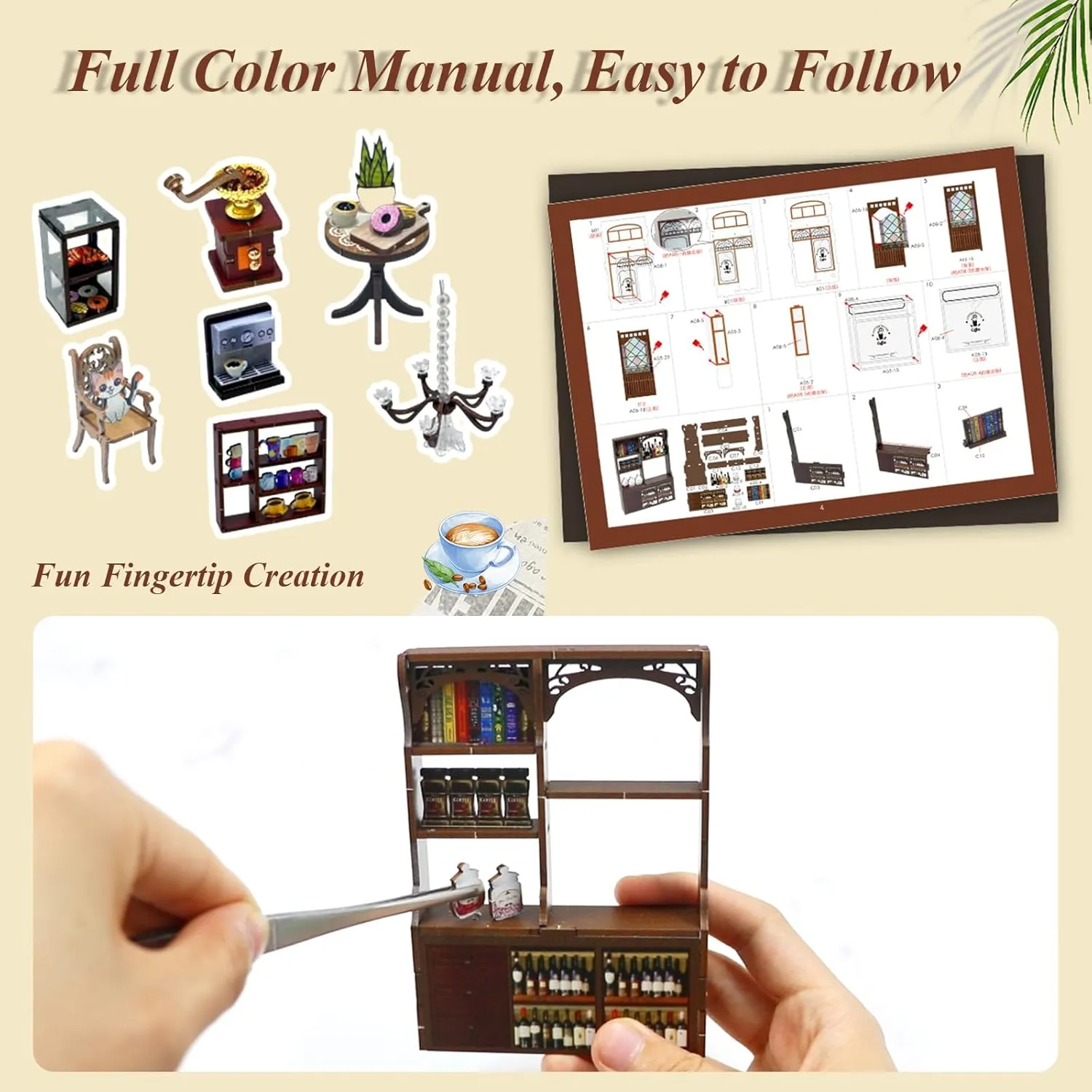 Insert Decor with LED Light, Miniature House Kit Wooden Crafts Gifts Book Nook Kit Coffee House, DIY Booknooks Kit for uphold elongate telegraph Adults Women Girls Teens, Bookshelf Diorama Miniature Scenes 
