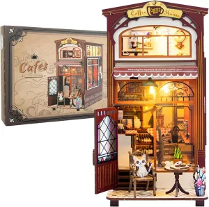 Insert Decor with LED Light, Miniature House Kit Wooden Crafts Gifts Book Nook Kit Coffee House, DIY Booknooks Kit for uphold elongate telegraph Adults Women Girls Teens, Bookshelf Diorama Miniature Scenes 